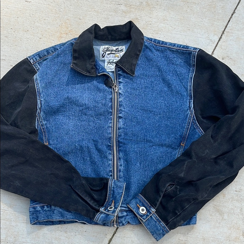 Vintage  Gasoline Blue and Black Denim Jacket